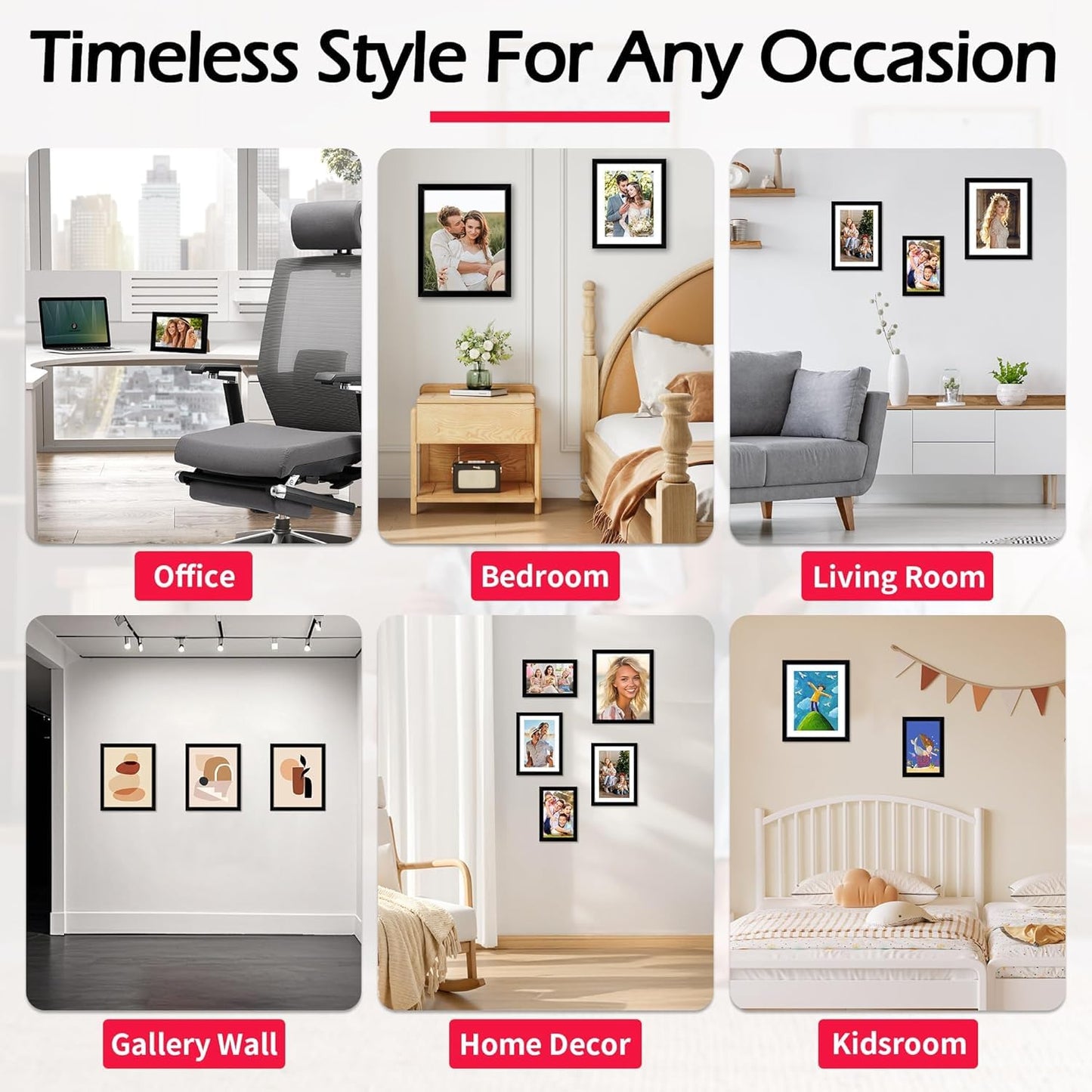 HOMERHYME 8x10 Picture Frame Set of 8, Black Photo Frames for Tabletop or Wall Display, Fits Pictures 5x7 with Mat or 8x10 Without Mat, Frame Collage with HD Plexiglass for Gallery Home Wall Decor