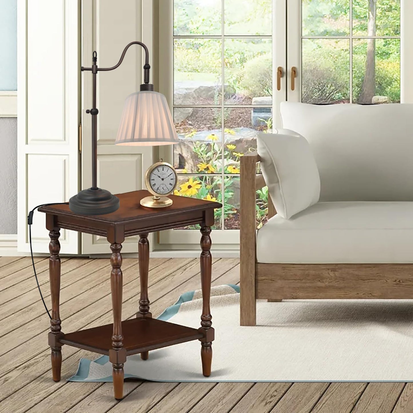 TIMEX objects Farmhouse Desk Lamps, Reading Bedside Table Lamp for Living Room, Vintage Industrial Swing Arm Pleated Light for Bedroom, E26