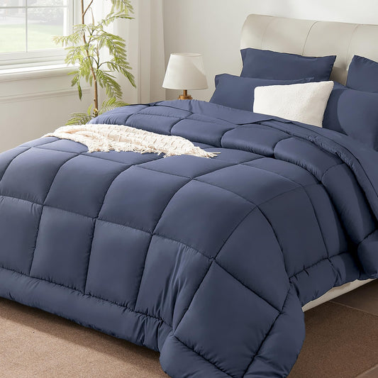 SunStyle Home Grayish Blue Full/Queen Comforter Set - 7 Pieces Bed in a Bag, Lightweight Goose Down Alternative Bedding Sets with All Season Comforter, 1 Flat Sheet, 1 Fitted Sheet, 4 Pillowcases
