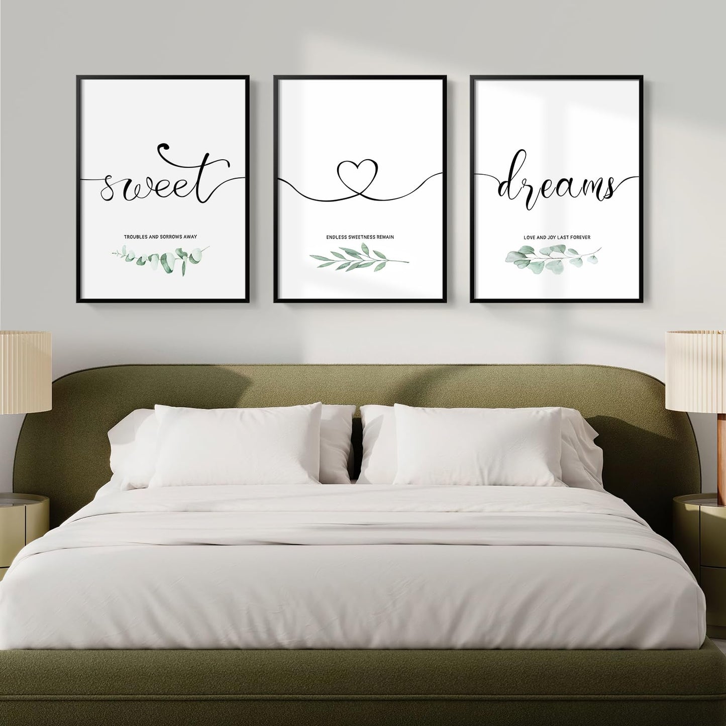 Framed 3 Piece Wall Art Bedroom, Sweet Dreams Signs Pictures Wall Decor Above Bed, Modern Minimalist Master Guest Room Wall Decor, Painting Print Script White Canvas Artwork for Walls, 12x16 Inch