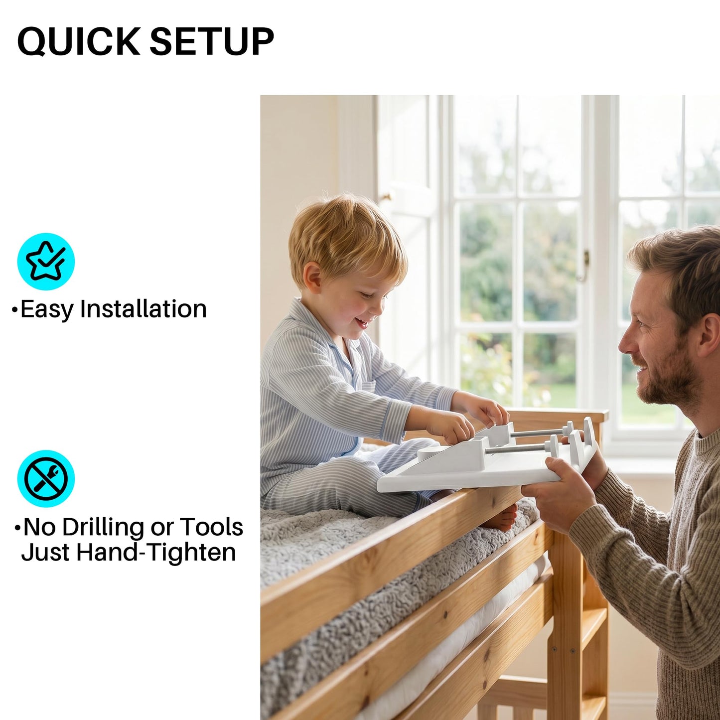 JOYMOOP Clip-On Bedside Shelf for Bunk Beds, Dorm Room Essentials, Bedside Caddy, No-Tool Install Bed Side Table Storage for Loft, Platform Beds, Nightstand Caddy for Phone, Glasses, Book (White)