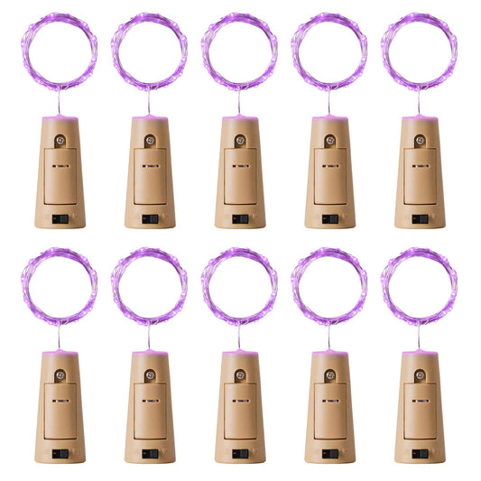 Aluan Wine Bottle Lights 10 Pack, 20 LED Copper Fairy Lights, Waterproof, Purple, Model BL00