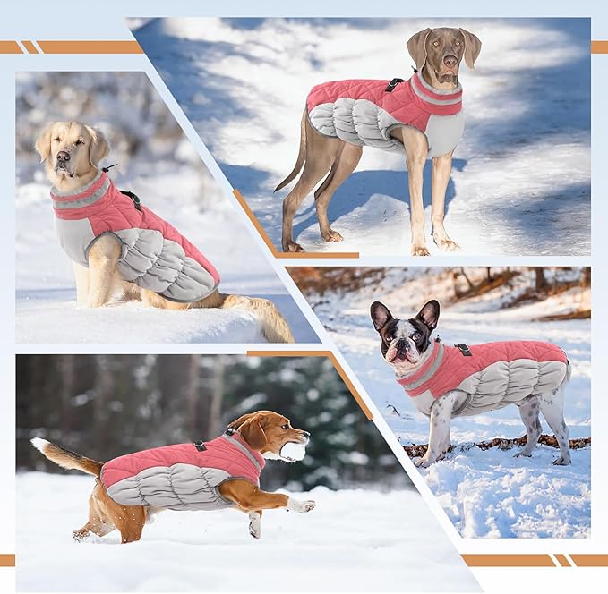 OUOBOB Dog Coats for Small Dogs, Puppy Coat, Warm Winter Jacket, XS Dog Coat with Harness Built in, Waterproof Pet Cold Weather Coats, Puppy Winter Clothes Snowsuit Chihuahua Maltese,Pink,XS