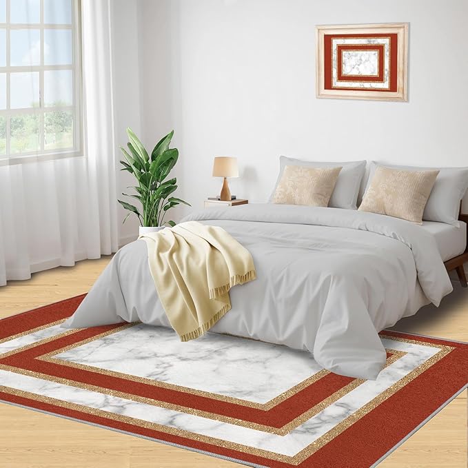 Marble Area Rug for Bedroom Gray White Marble Carpet European Light Luxury Rugs Simple Gilded Geometry Rug Pad for Kitchen Dining Room 5x8ft