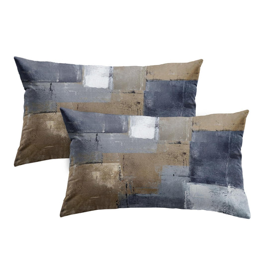 Britimes Throw Pillow Covers Modern Home Art Decor, 12 x 20 Inches Set of 2 Pillow Cases Decorative, Abstract Oil Painting Pillowcases for Bedroom, Living Room, Brown Blue