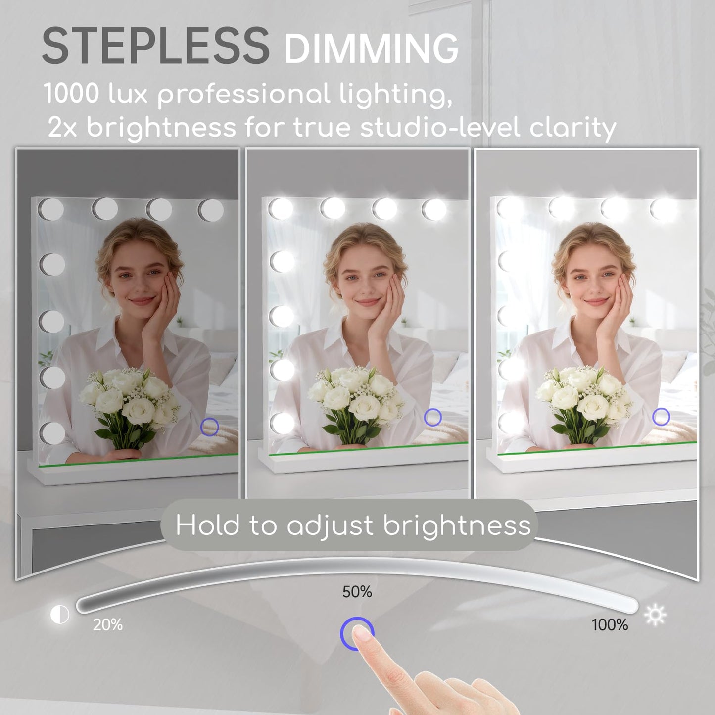Amifiy Hollywood Vanity Mirror with Lights, 23" x 18" Lighted Makeup Mirror with 15 Led Bulbs, 3 Color Lights, 10x Magnification, Desk/Wall Mounted, Bedroom College Dorm Room Essentials