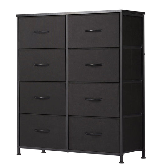 Sweetcrispy Dresser, Dresser for Bedroom Organizer Storage, Fabric Storage Tower with 8 Drawers, Chest of Drawers with Steel Frame, Wood Top for Living Room, Closet, Black
