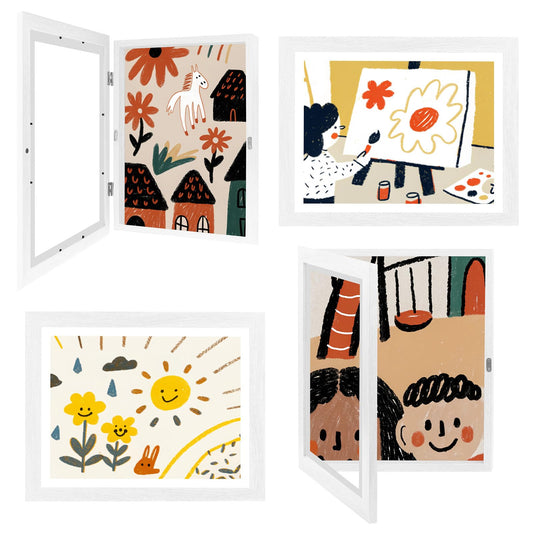 4-Pack Kids Artwork Frames 10x12.5 Front Opening Kids Art Frame for Wall Art work Picture Display Holds 50+ Pcs for Kids Drawings Changeable Frames for Kids' Artwork Storage and Display – White