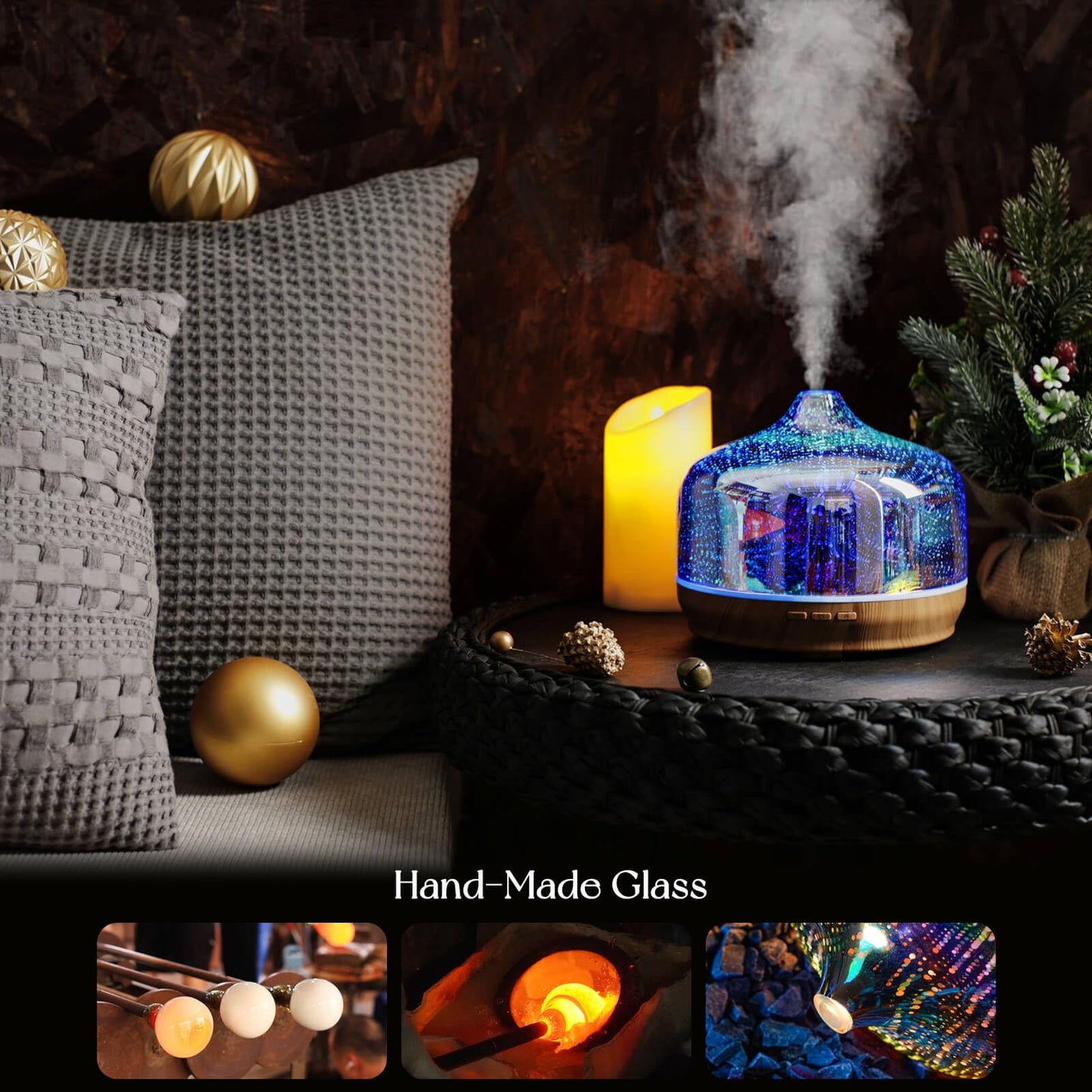 Porseme 500ml Glass Essential Oil Diffuser Aromatherapy Ultrasonic Cool Mist Humidifier 15-21 Running Hours Diffusers with Remote Control for Sleeping Yoga Working Spa(Silver