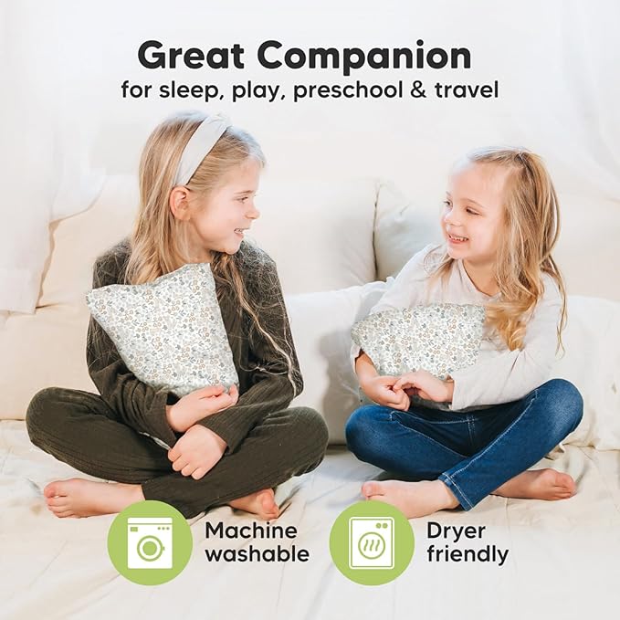 Mini Toddler Pillow with Pillowcase - 9x13 My Little Dreamy Travel Kids Pillow for Sleeping, Toddler Bed, Small, Tiny, Organic Cotton Pillowcase, Soft & Breathable, Kids 2-4 Years Old (Prairie)