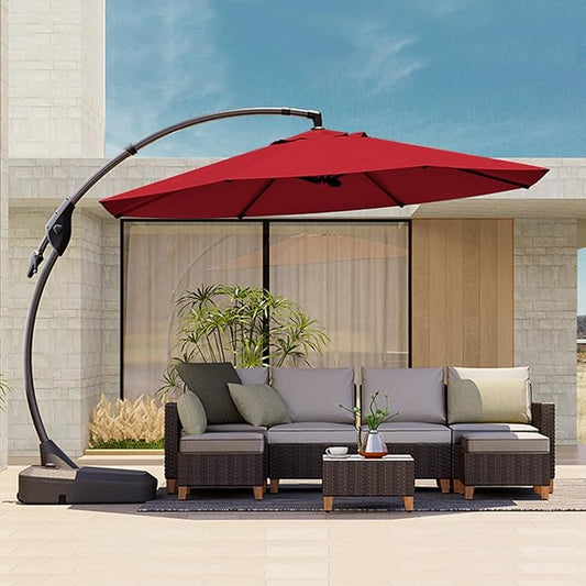 Grand patio 11FT Cantilever Umbrella with Base Outdoor Round Aluminum Offset Umbrella for Garden Backyard (Red, 11 FT)