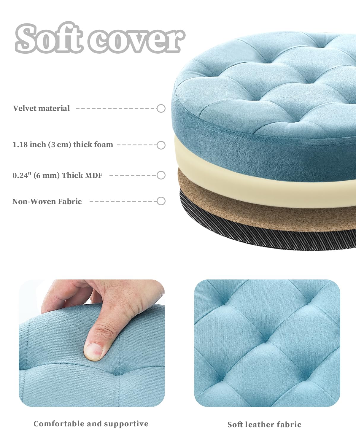 Bsketa® Folding Storage Ottoman Round 14" x 14" x 13"Inch Foot Stool with Thicker Foam Padded Seat Small Velvet Storage Ottoman Bench Foot Rest for Living Room Foldable Coffee Table(Teal)
