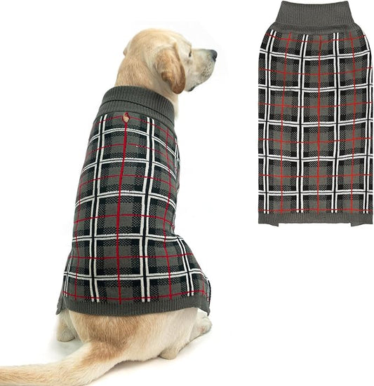 PUPTECK Dog Sweaters for Large Medium Small Dogs - Fall Classic Plaid Style Puppy Holiday Winter Coat Clothes Warm, Grey, M