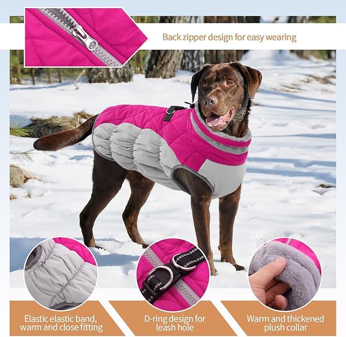 OUOBOB Dog Jackets for Medium Dogs,Medium Dog Coat,Warm Dog Winter Coat Zip Up Back,Waterproof Dog Jacket with D-Ring,Dog Cold Weather Coats with Fleece Lined, Dog Snowsuit Pug Boston Terrier M
