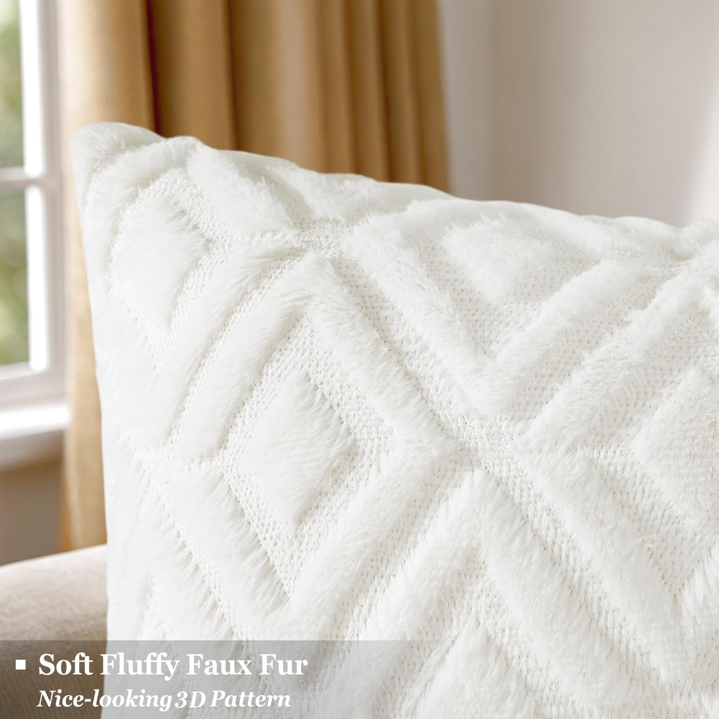 Pallene Summer Cream White Euro Sham Throw Pillow Covers 22x22 Set of 2, Soft Plush Faux Fur Decorative Couch Pillow Covers for Sofa Bed Living Room Pillow Cases with 3D Diamond Pattern