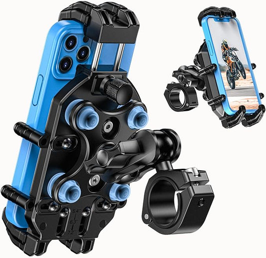 Motorcycle Phone Mount with Vibration Dampener & Secure Lock，[Size Adjustable] Bike Cellphone Holder for ATV Scooter for 5.4-7.2" Smartphones
