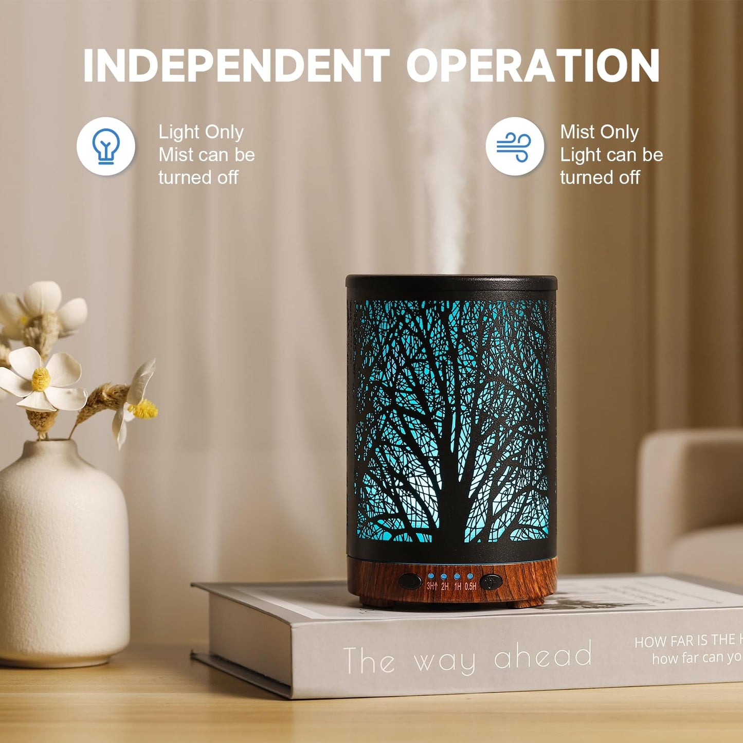 JOYOLO Essential Oil Diffuser 120ML Metal Aromatherapy Diffuser with Timer, Cool Mist Humidifier with Auto Shut-Off & 7 Color Lights for Home Office Spa (Tree)