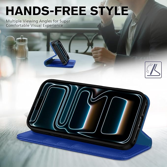 TUCCH Wallet Case for iPhone 17 Pro Max (6.9") 2025, 3 Credit Card Holders, RFID Blocking, Stand, PU Leather, Shockproof TPU Interior Shell, Protective Flip Folio Cover, Klein Blue