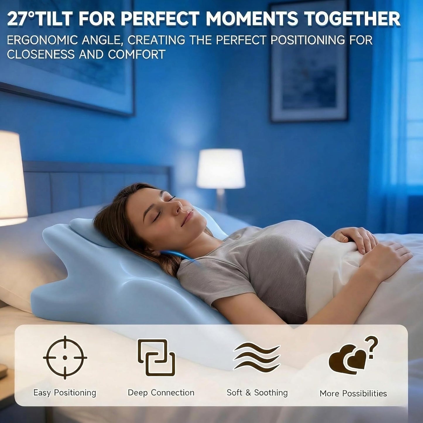 LizhSynergy Contoured Support Ergonomic, Memory Foam Wedge Pillow, 27° Angled Support for Waist and Neck, Multi-Position Support Pillow (Blue)