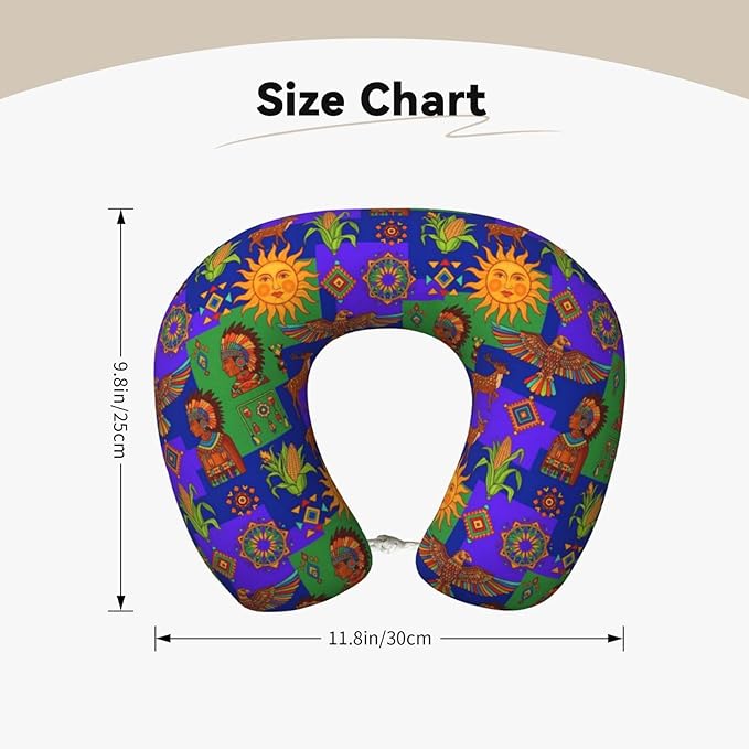 Travel Pillow for Men Women, Washable Relax U Shaped Neck Pillows for Car Head Pain Relief Sleeping Oaxaca Mexico Mexican Mayan Tribal Art