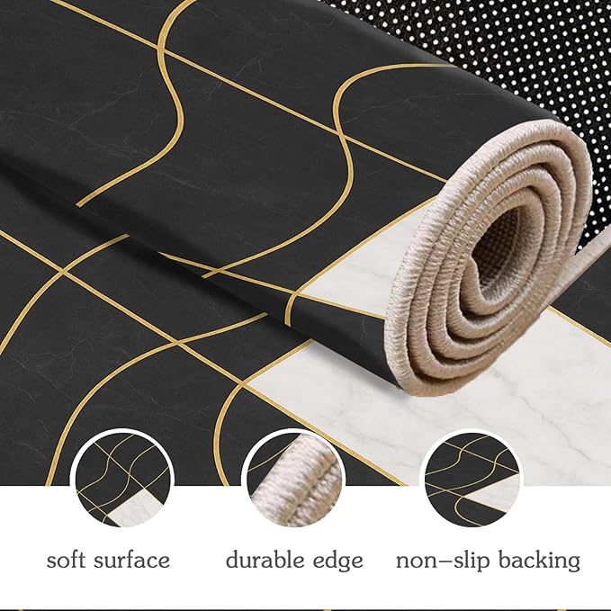 Geometric Marble Rug - 3x4 Rug, Abstract Lines Outdoor Rugs, Luxury Marble Entryway Rugs, Washable & Non Slip Carpet Home Decor