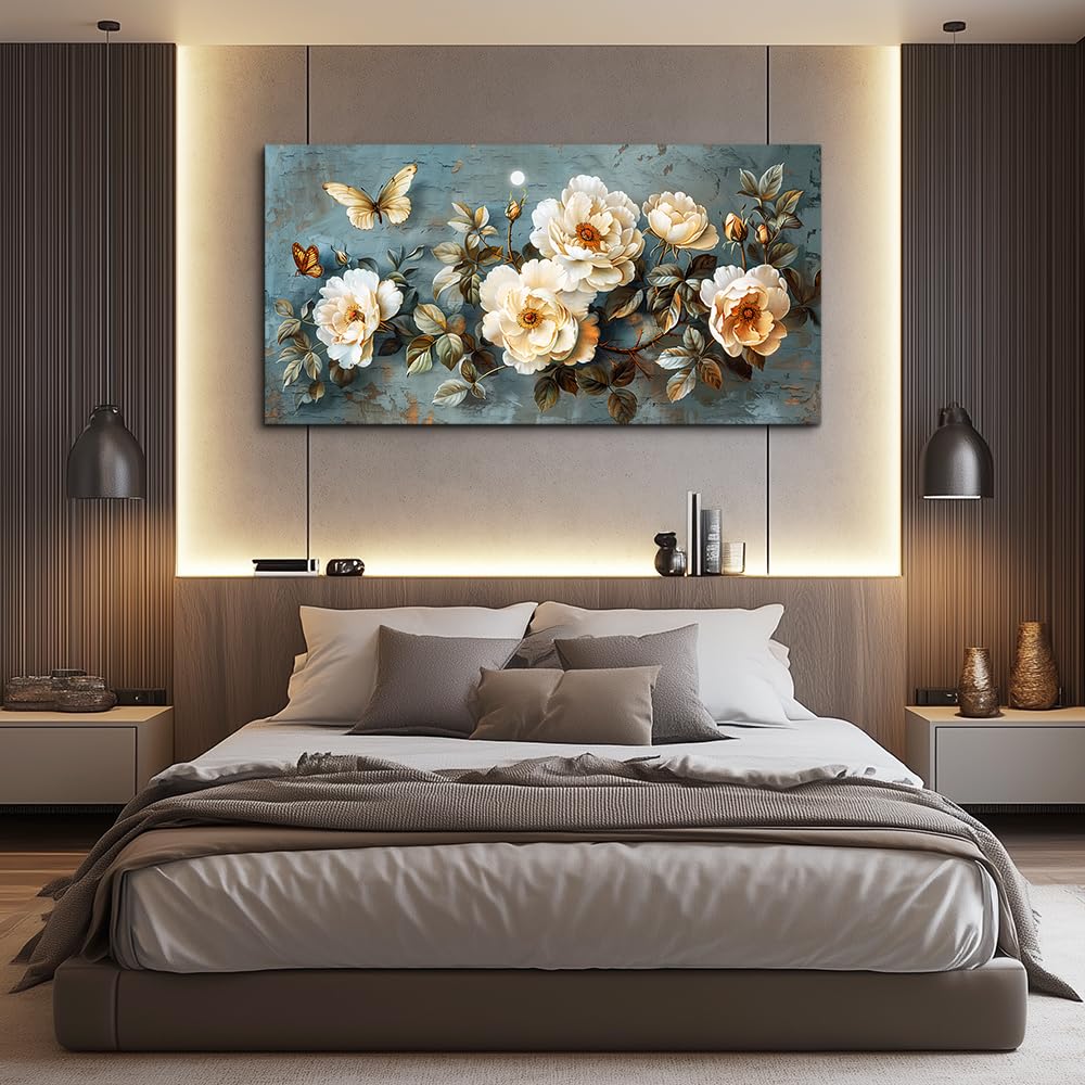 PHAOHUAXM Large Canvas Wall Decor For Bedroom Wall Art For Living Room Office Decor Abstract White Flower Painting Modern Printing Pictures Artwork Restaurant kitchen Home Decor Aesthetic 20"x40"