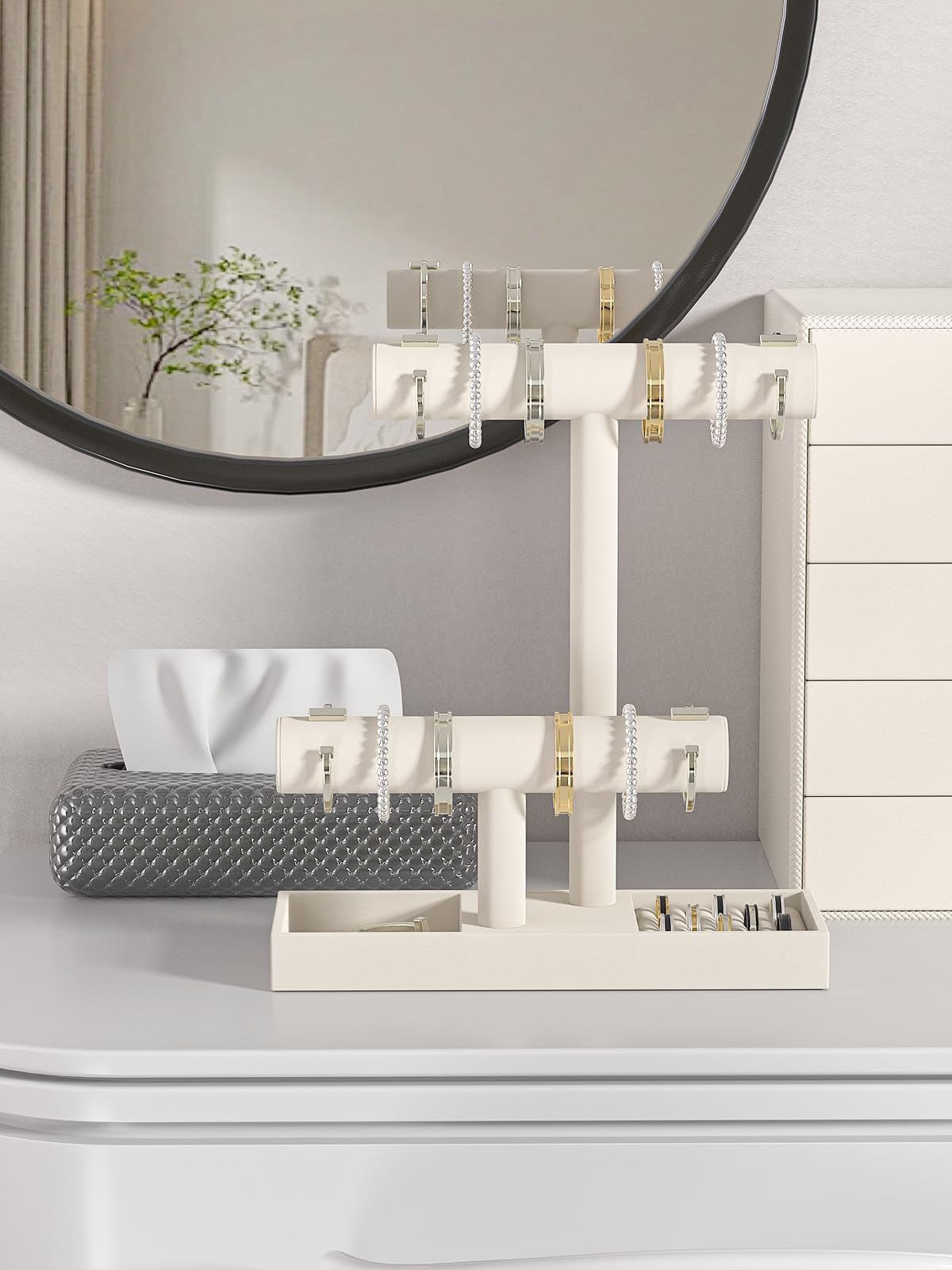 Ausalivan Bracelet and Necklace Holder,Velvet Jewelry Necklace Display Organizer Stand,bracelet Holder for Selling,Bracelet and Necklace Storage Tree (Style 2（Beige）)