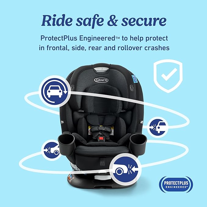 Graco Turn2Me 3-in-1 Rotating Convertible Car Seat, Cambridge, Rear-Facing Rotation, Forward-Facing Mode, Highback Booster Up to 100 lbs, Adjustable Headrest & Harness, Steel Reinforced Frame