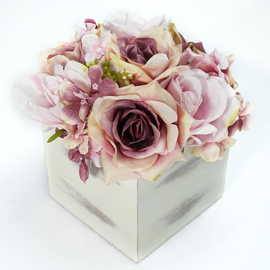 Jahe Aritsan Fake Roses with Wooden Vase, Artificial Flowers in Pot for Home Decor, Fake Flowers in Potted Floral Centerpieces for Tables Living Room Office Room Shelf Kitchen Decor, Light Pink