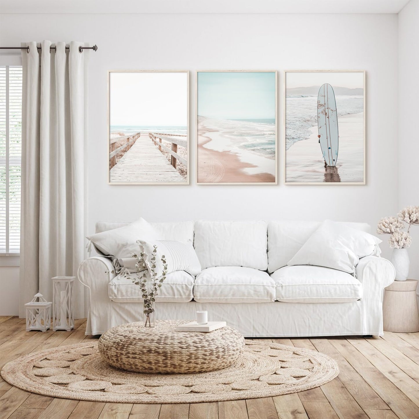 Beach Coastal Wall Art Pictures Beachy Ocean Canvas Wall Decor Surf Aesthetic Wall Art Surfboard Beach Painting Poster Coastal Ocean Artwork Prints for Bathroom Room 16x24 Inch Unframed Set of 3