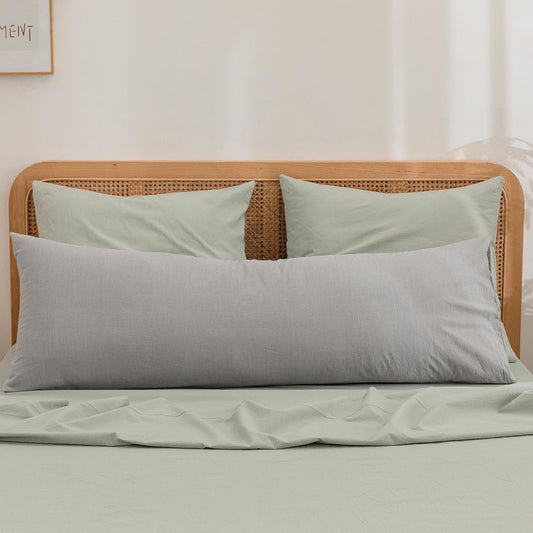 BESTOUCH 100% Washed Cotton Pillowcase for Hair and Skin Linen Feel Soft Comfortable Breathable 1 Pcs Pillow Case with Envelope Closure Solid Light Grey Body 20x54 Inches