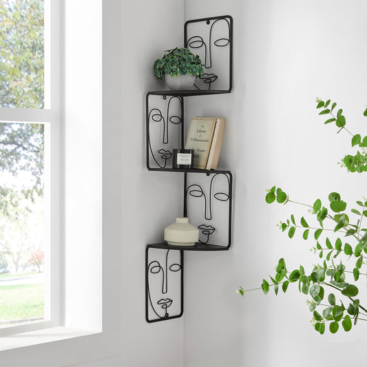 Corner Shelf, Wall Mounted Face Sculpture Display Shelf with Philosophical Art Design for Living Room Decor, Wall Corner Bookshelf Multi Unit Organizer, Tall Shelf Plant Stand for Bedroom, Bathroom