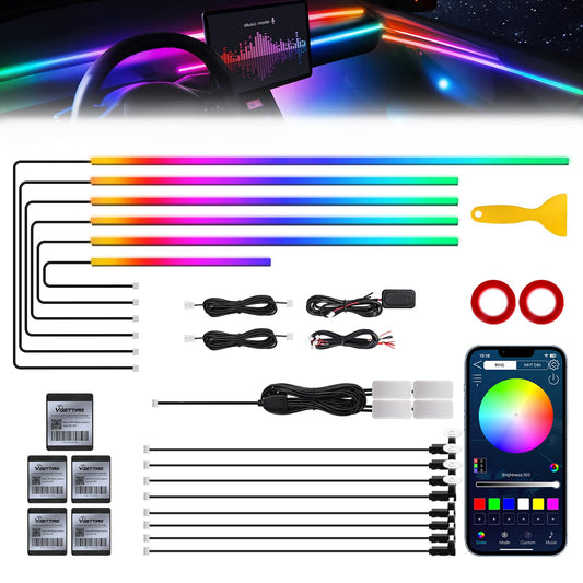 Dreamcolor Acrylic Interior Car LED Strip Light with Wireless APP, Dual Zone RGB 18 in 1 with 175 inches 593 LEDs Fiber Optic Neon Strip Lights for Car, Music Sync Neon Car Ambient Lighting Kits