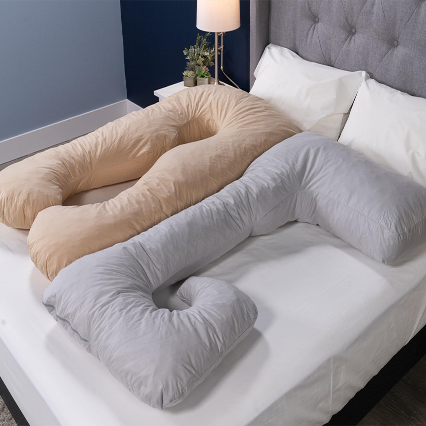 MyPillow Double U Shape Maternity Pillow – 56" x 30" Full Body Pregnancy Pillow with Removable Zippered Cover, Almond