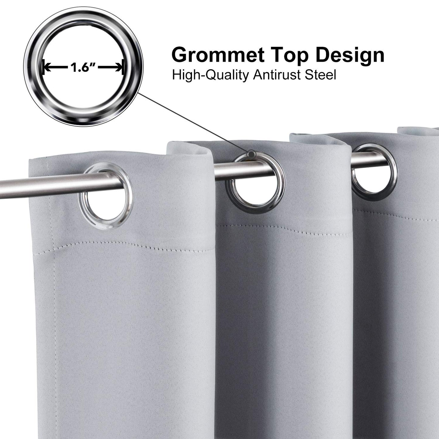 ChrisDowa Grommet Blackout Curtains for Bedroom and Living Room - 2 Panels Set Thermal Insulated Room Darkening Curtains (Light Grey, 42W x 63L)