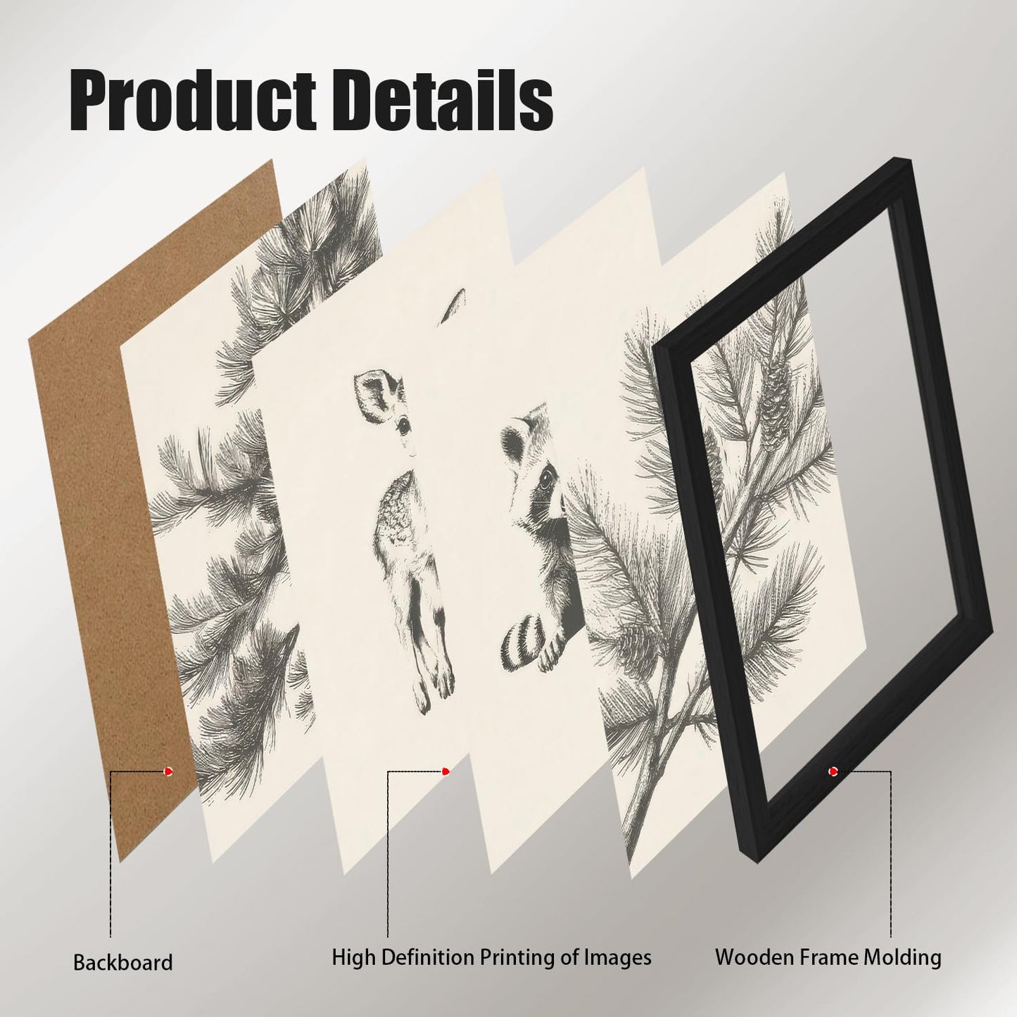4Pcs Framed Wall Art Set Forest Animal Sketches on Canvas Nature Inspired Gallery Grade Artwork Ideal for Living Rooms Bedrooms and Children's Rooms 8x10 Ready to Hang