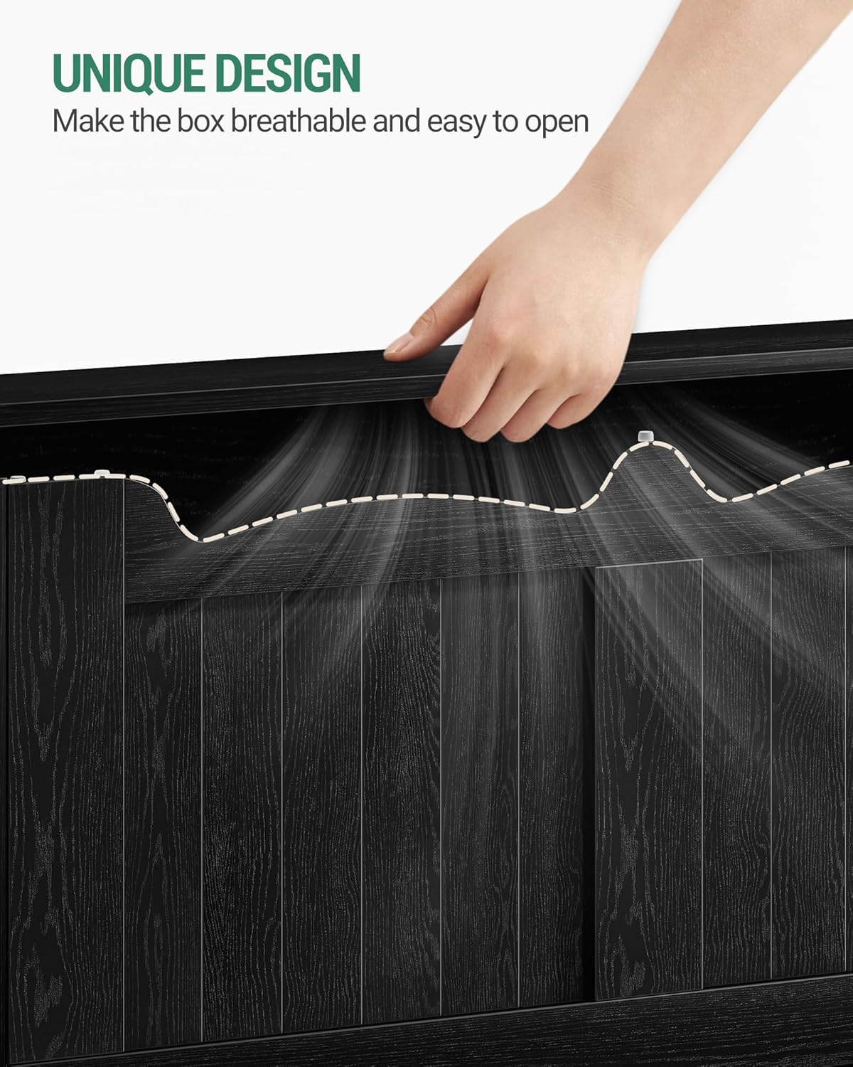 Hzuaneri 43.3" Storage Chest, Extra Large Storage Bench Trunk with 2 Hinges, Wooden Box, Lift-Top Chest Organizer, Shoe Bench for Entryway, Bedroom, Living Room, Black SB25504X