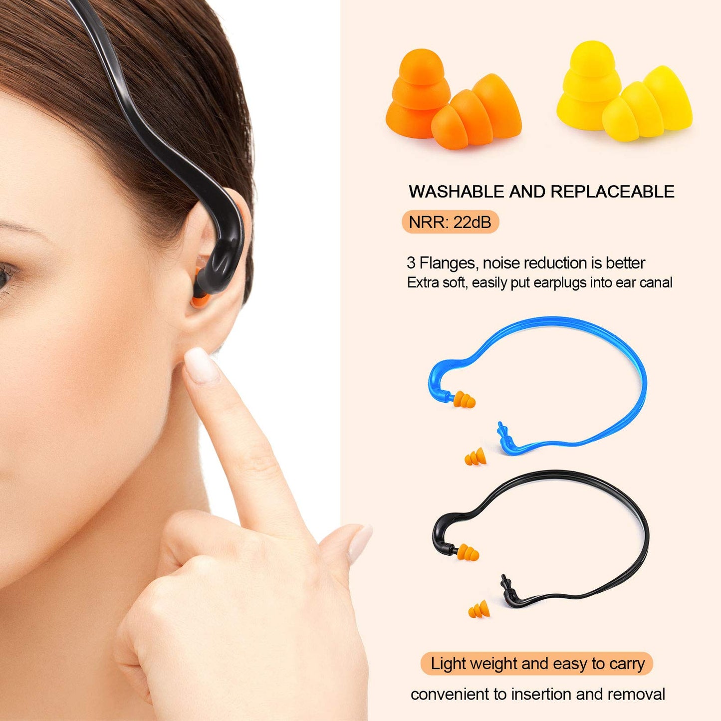 18 Pairs Banded Ear Plugs Band Earplugs Silicone Banded Hearing Protection and Replacement Earplugs Inner-Aural Ear Plugs for Sleeping, Shooting, Travel and Construction Work