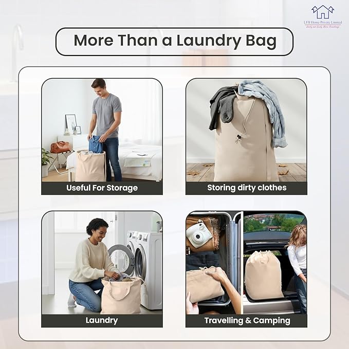 LFH Home Cotton Canvas Extra Large Laundry Bag with Handle, Heavy Duty Drawstring Closure Washable Laundry Bags School Travel, Home, Hotel, College Dorm, Organizer Sack, 28x36-Natural Thanks Giving