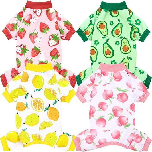 XPUDAC 4 Pieces Dog Pajamas Small Sized Dogs Boy Girl Strechy Soft Pjs Summer Pet Clothes for Dog Cat Puppy Onesies, S