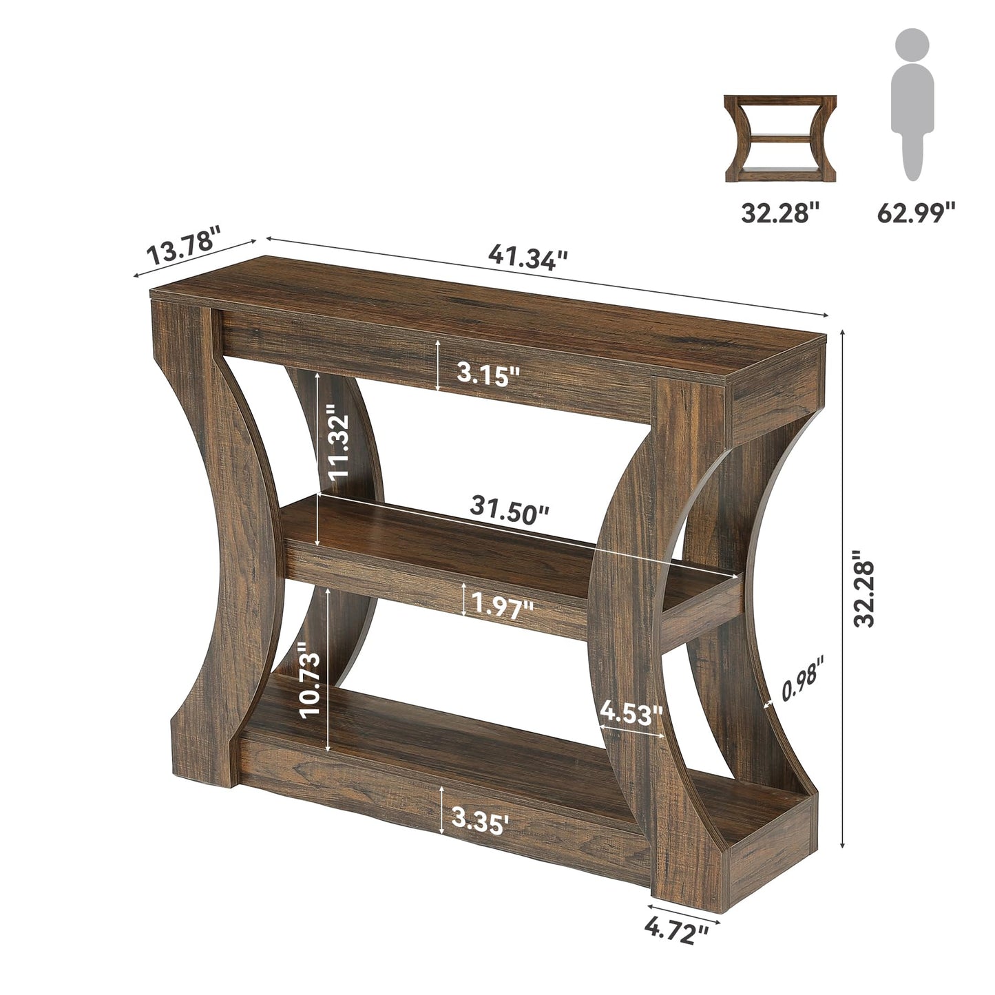 Console Table with Storage Shelves, 41.3" Wood Grain Narrow Entryway Table