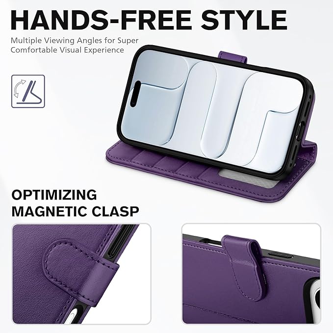 TUCCH Case Wallet for iPhone Air (6.5") 2025, Wrist Strap, Stand, RFID Blocking 4 Card Holder, TPU Shockproof Shell, PU Leather, Magnetic Closure Folio Protective Cover, Deep Purple