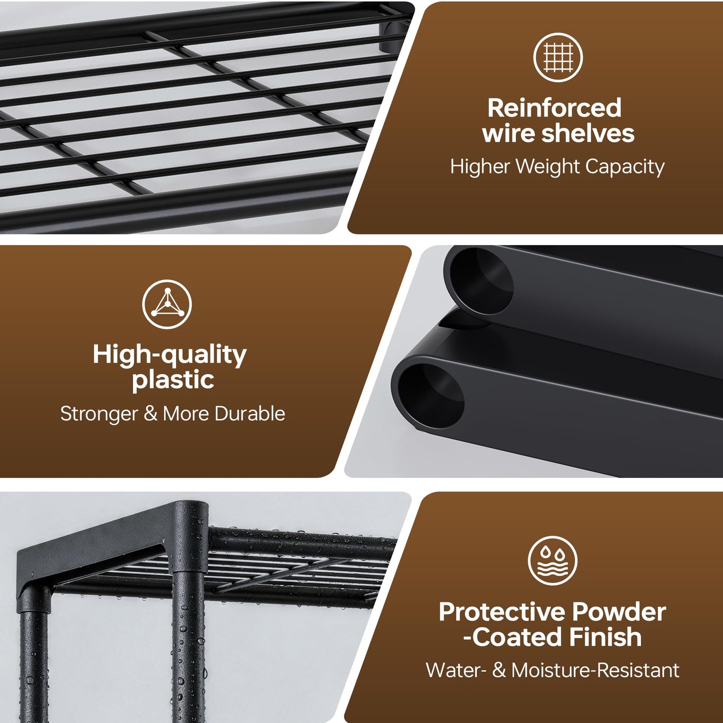 Tujurich 3-Tier Storage Shelves with Plastic Connectors – Metal Shelf Organizer for Pantry, Closet & Bathroom, Space-Saving Sturdy Shelving Unit Rack, Black, 17.3" x 12.8" x 28.9"