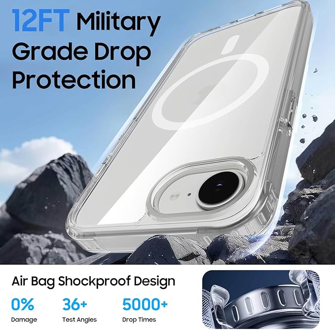 Ntwinro Magnetic for iPhone 16e Clear Case (Compatible with MagSafe) with Blue Detachable Wallet & Card Holder for 3 Cards [RFID Blocking] Military Grade Protective Slim Phone Cover