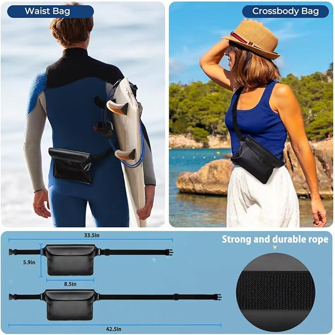 Waterproof Phone Pouch,Dual Space Waterproof Lanyard Phone Case,Waterproofs Phone Case，Fanny Pack，Suitable for all mobile phones，Comfortable Calls Sealed Touchable Face Recognition（2PCS)