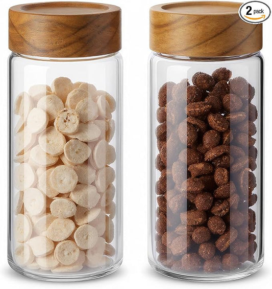 Zoaiirte 2-Pack 13 oz Glass Mason Jars with Acacia Wood Lids - Sealable, Leakproof, Clear & Stackable Food Storage Containers for Spices, Meal Prep, Flour, Sugar & Snack Storage