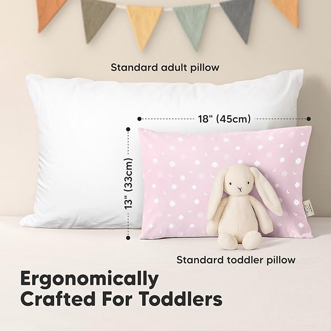 KeaBabies 2-Pack Toddler Pillow 13x18 - Soft Organic Cotton Kids Travel Bed Pillows for Sleeping, School, Nap, Machine Washable, Toddlers 2 to 5, Pillowcase Sold Separately (Daisy)