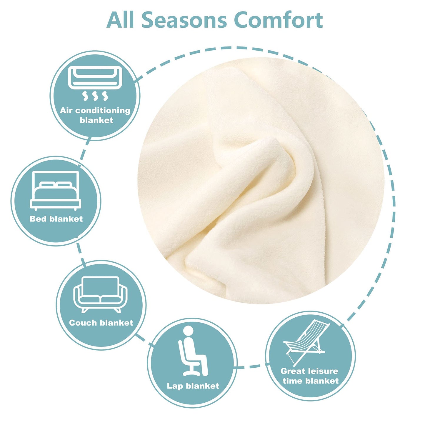 NANPIPER Fleece Blankets, Super Soft Flannel Queen Size Blanket for Bed, Luxury Cozy Microfiber Plush Fuzzy Blanket,Ivory White