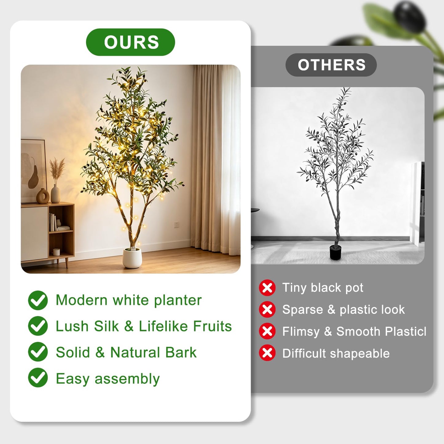 TNELTUEB 6FT Artificial Olive Tree Indoor with Lights & Planter, Realistic Faux Olive Trees with Lifelike Fruits for Living Room Decor, Tall Fake Silk Plants for Modern Home Office