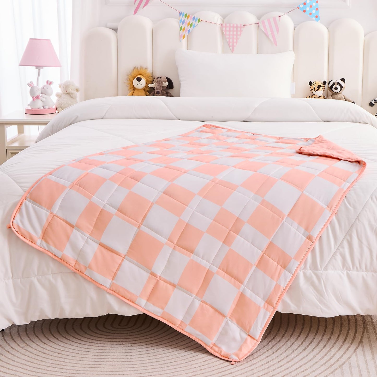 yescool Pink Checkered Weighted Blanket 5 Pounds Plaid Weighted Throw Blanket, Heavy Blanket for Sleeping, Tartan Bed Throw Blanket Gifts for 40-60lbs, 36"x48"